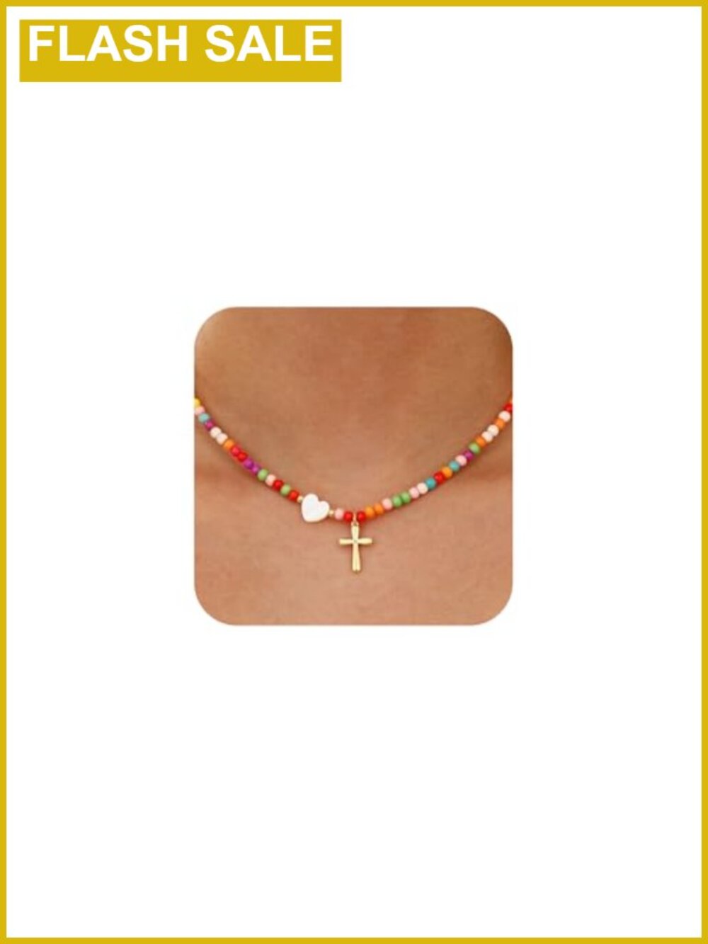 Beaded Cross Necklace 18K Gold Plated Pendant Baptism Girls Jewelry